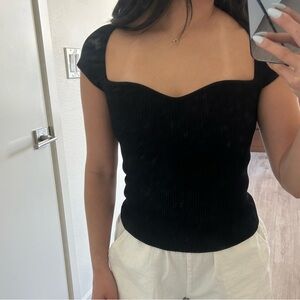 Babaton Black Ribbed Blouse